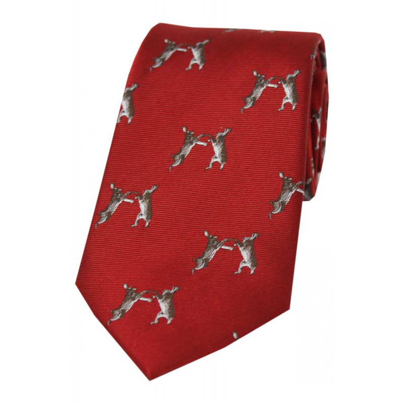 SOPRANO Boxing Hares Country Silk Tie - Red Soprano