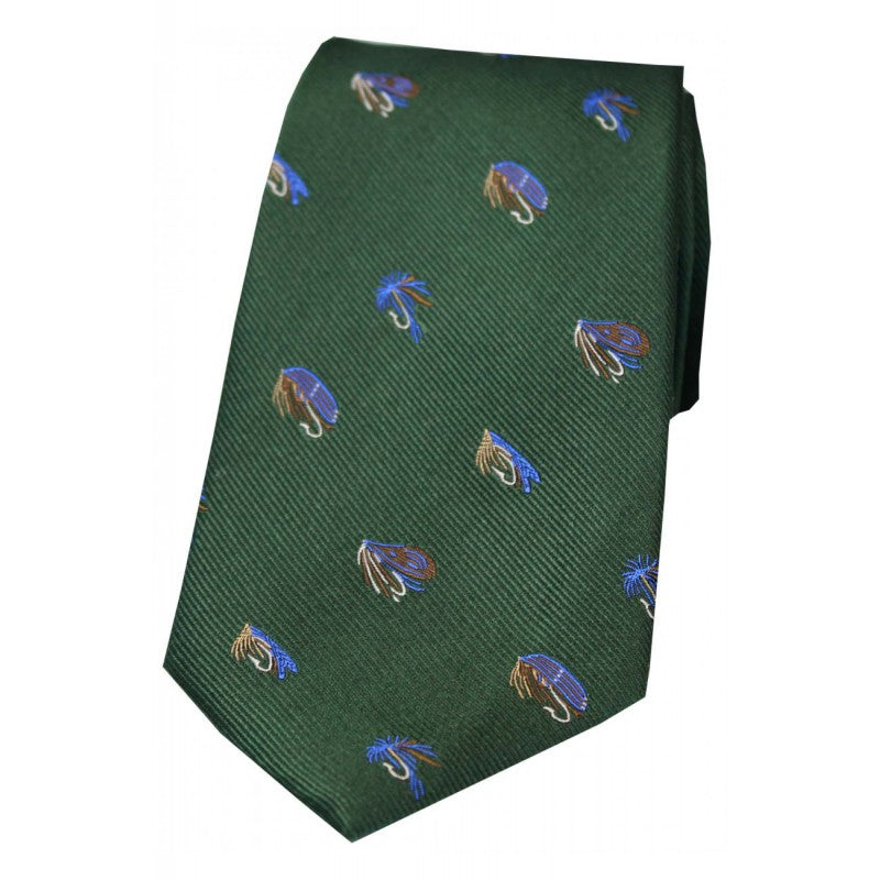 SOPRANO Fishing Themed Country Silk Tie - Racing Green Soprano