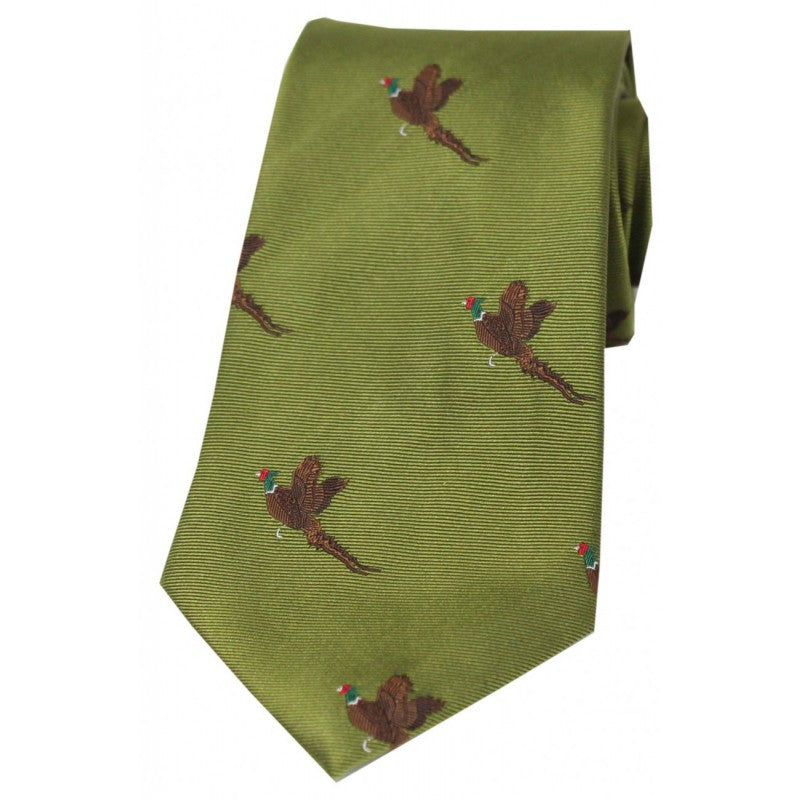 SOPRANO Flying Pheasants Silk Country Tie - Moss Green Soprano