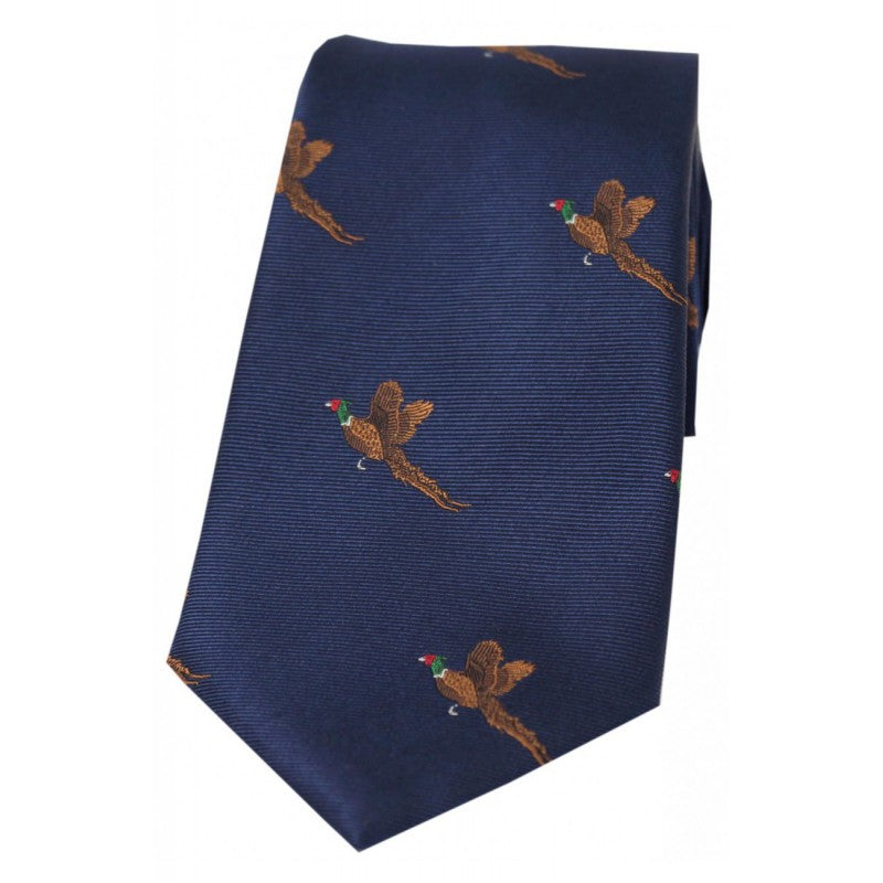 SOPRANO Flying Pheasants Silk Country Tie - Navy Soprano