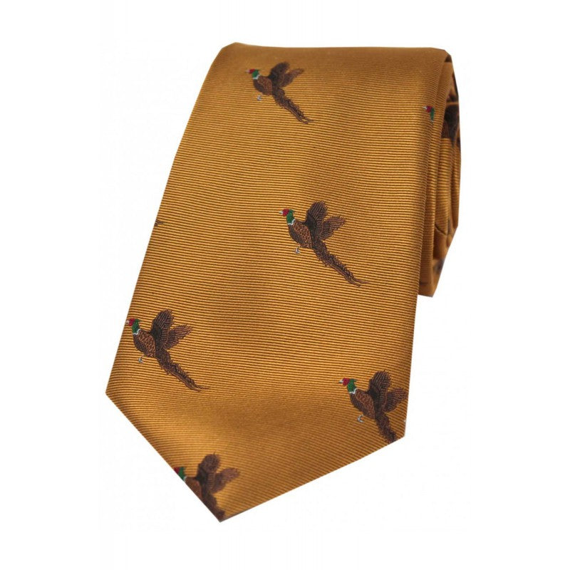 SOPRANO Flying Pheasants Silk Country Tie - Old Gold Soprano