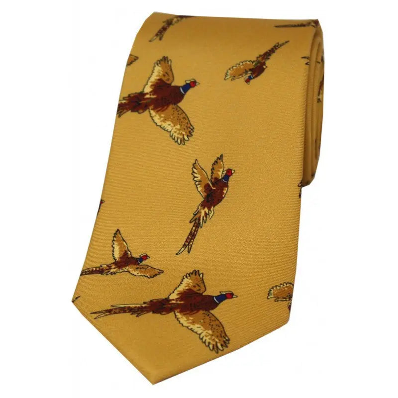SOPRANO Flying Pheasants Silk Country Tie - Mustard Soprano