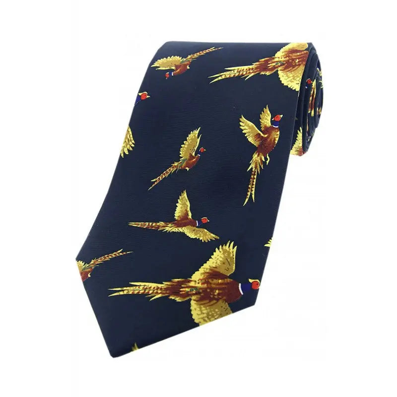 SOPRANO Flying Pheasants Silk Country Tie - Navy Soprano