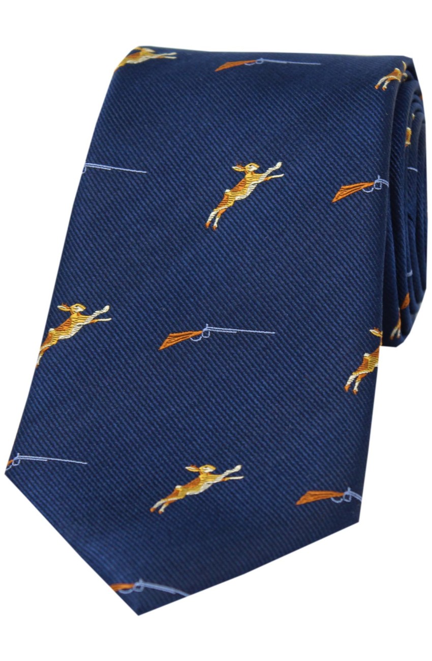 SOPRANO Hares & Shotguns Country Silk Tie - Blue Soprano