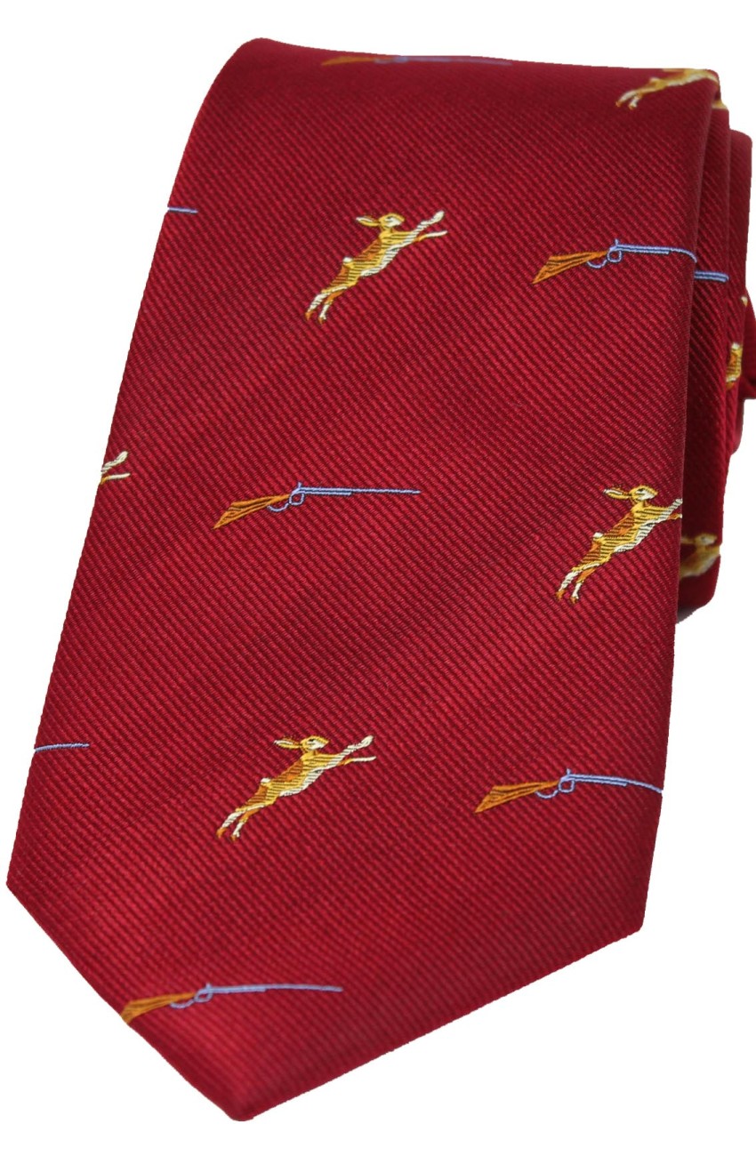 SOPRANO Hares & Shotguns Country Silk Tie - Red Soprano