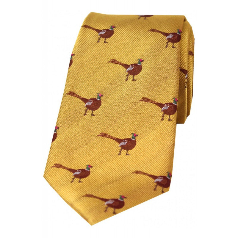 SOPRANO Standing Male Pheasant Woven Silk Country Tie - Gold Soprano