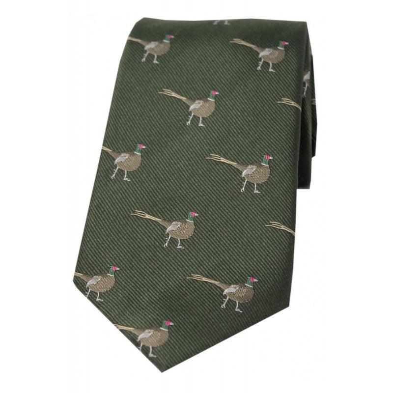 SOPRANO Standing Male Pheasant Woven Silk Country Tie - Country Green Soprano