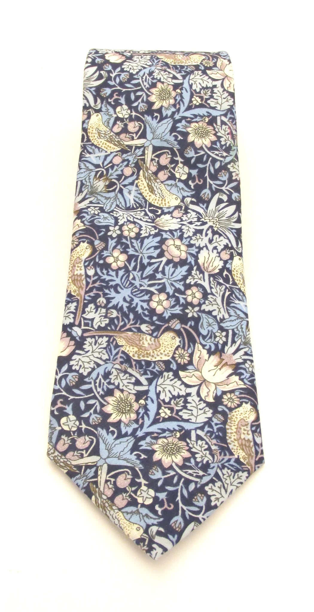 VAN BUCK Liberty Print Cotton Tie & Pocket Square - Strawberry Thief Blue