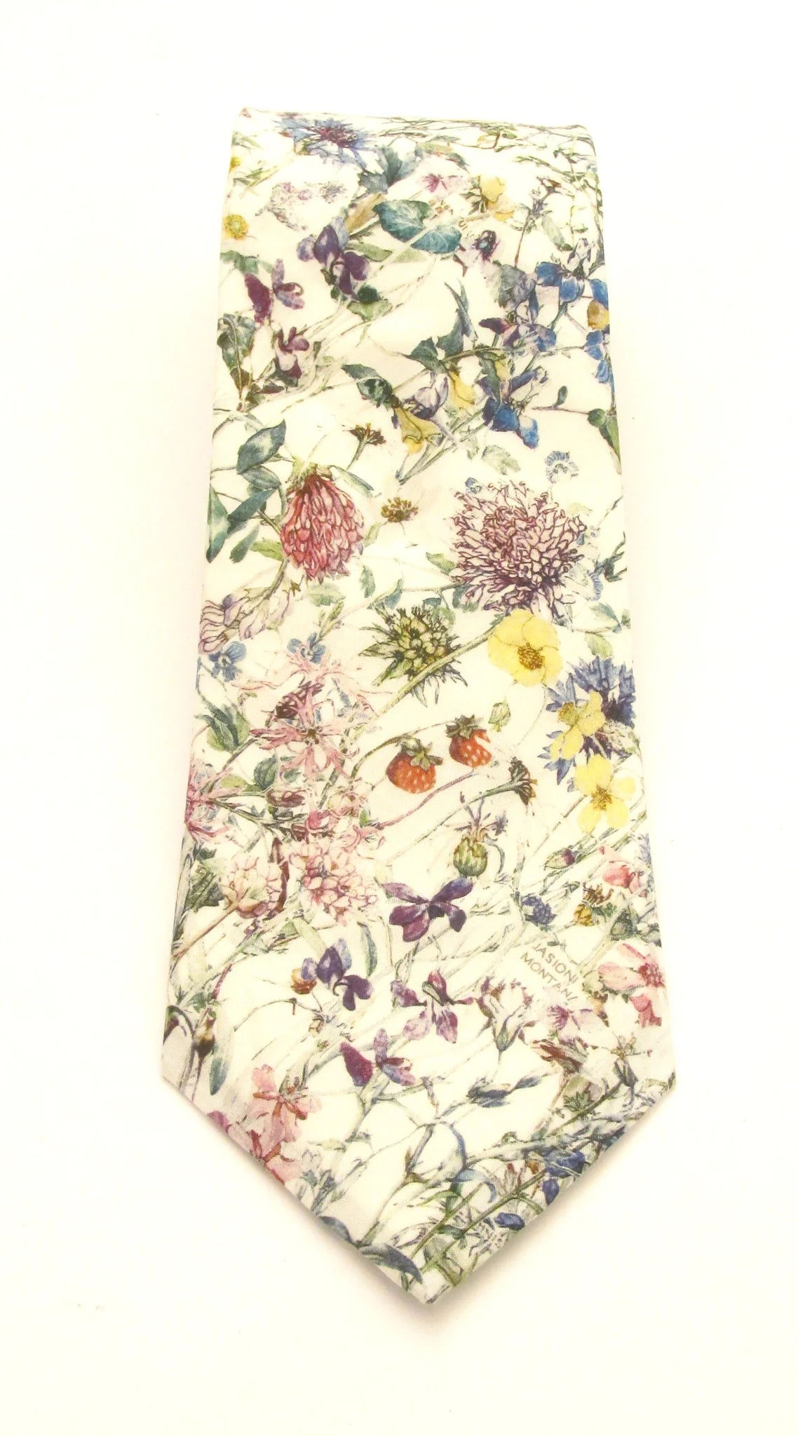 VAN BUCK Liberty Print Cotton Tie & Pocket Square - Wild Flowers Ivory