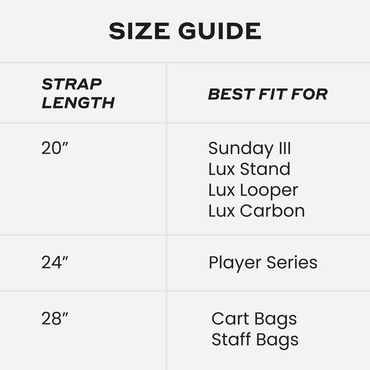 VESSEL Cart Strap Sleeve - Size Guide