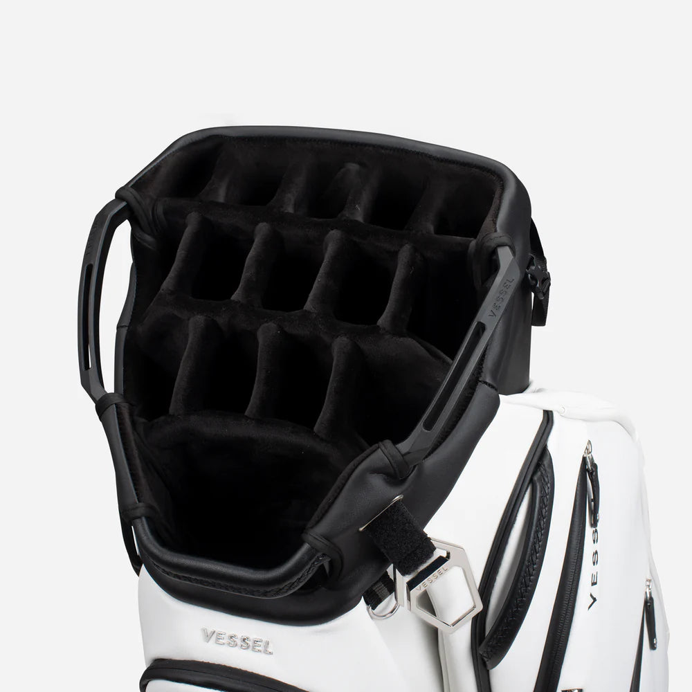 VESSEL Lux Pro Cart II Golf Bag - Pebbled White 15 Way Divider Top