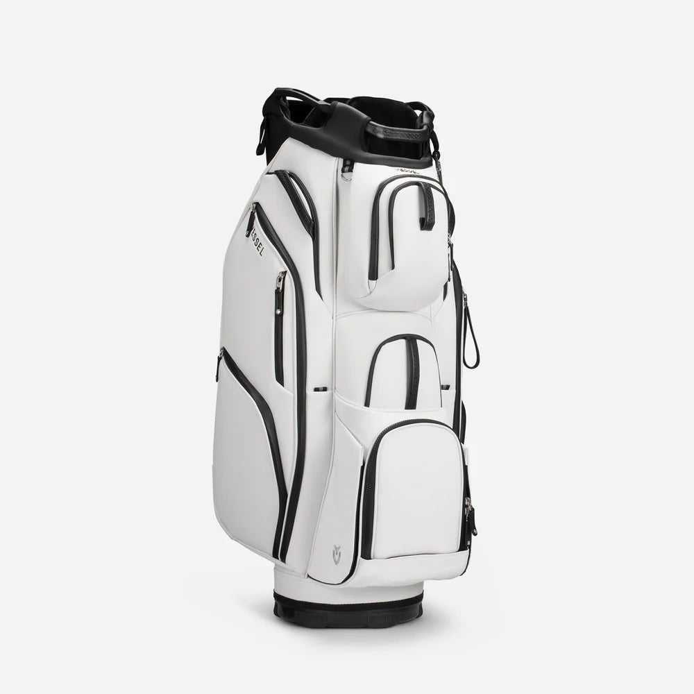 VESSEL Lux Pro Cart II Golf Bag - Pebbled White Angle