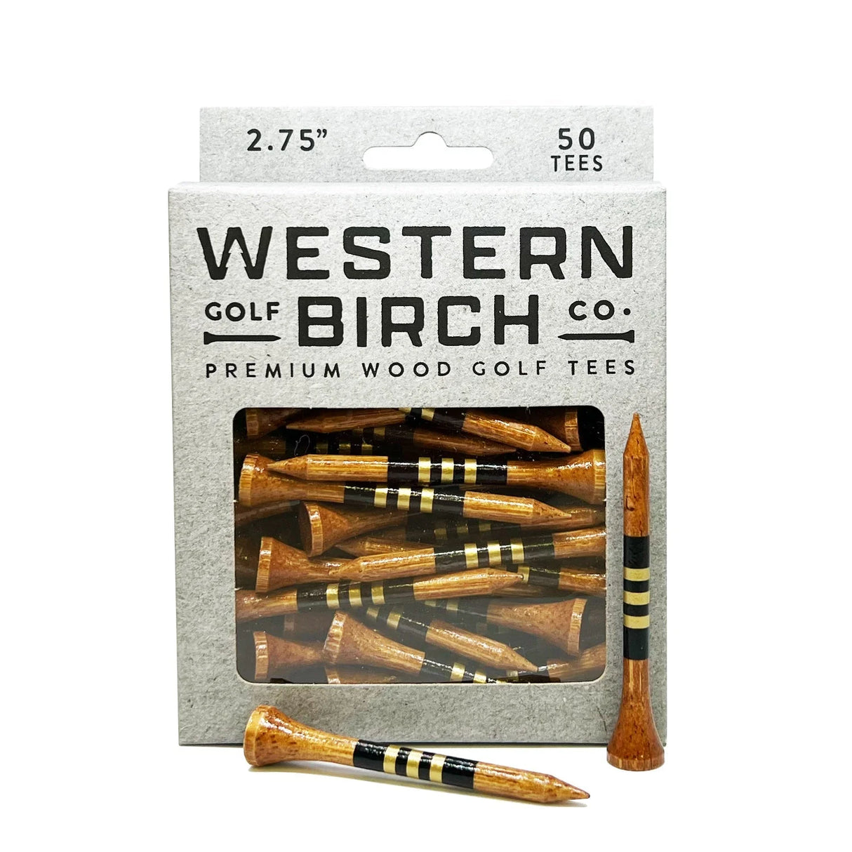 WESTERN BIRCH Signature Striped Premium Bamboo Golf Tees – 2¾" (70mm) - Trans Am