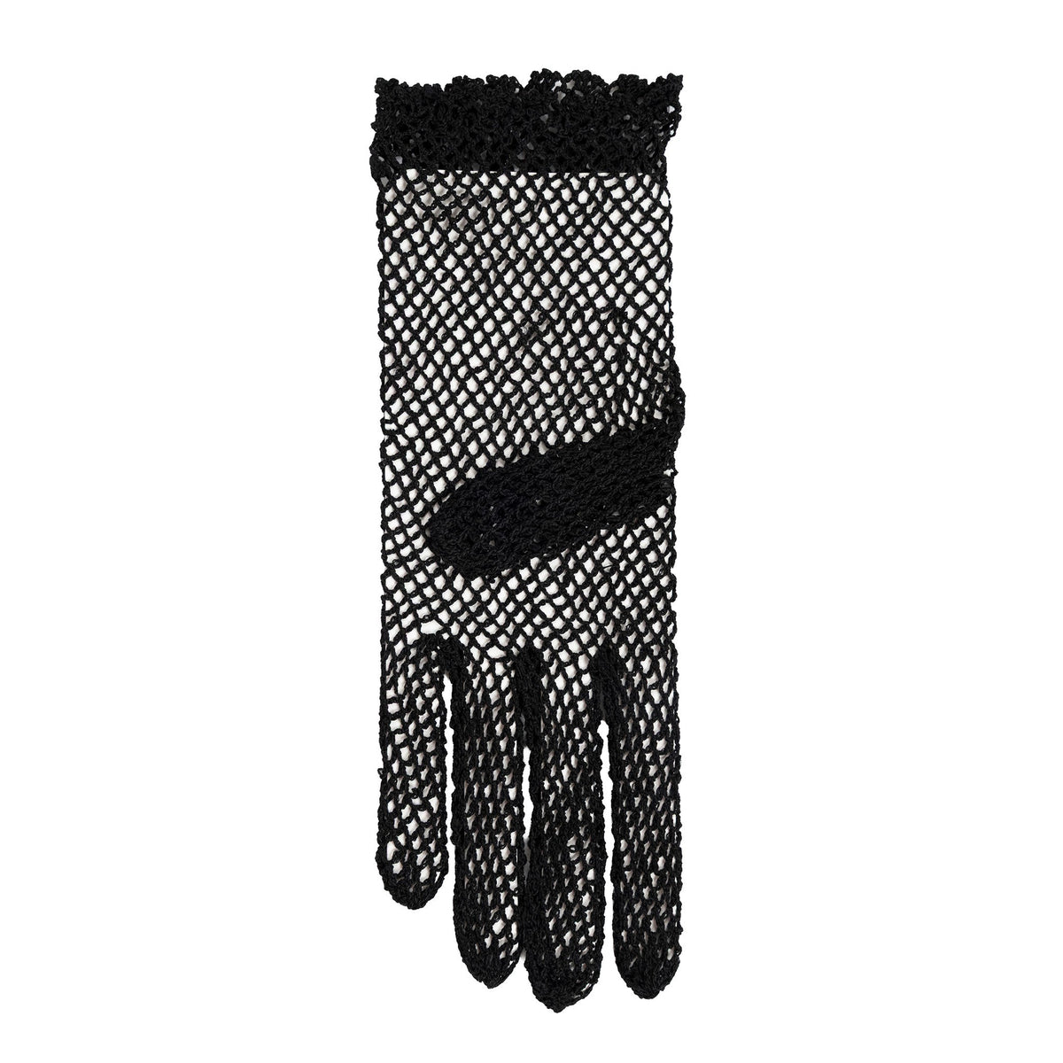 Women's cotton crochet gloves in black - single glove, palm side up