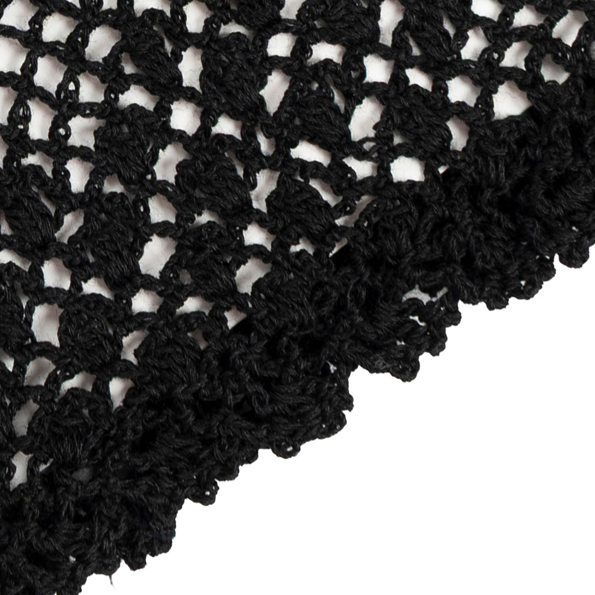 Women's cotton crochet gloves in black - close up of the edge of the cuff