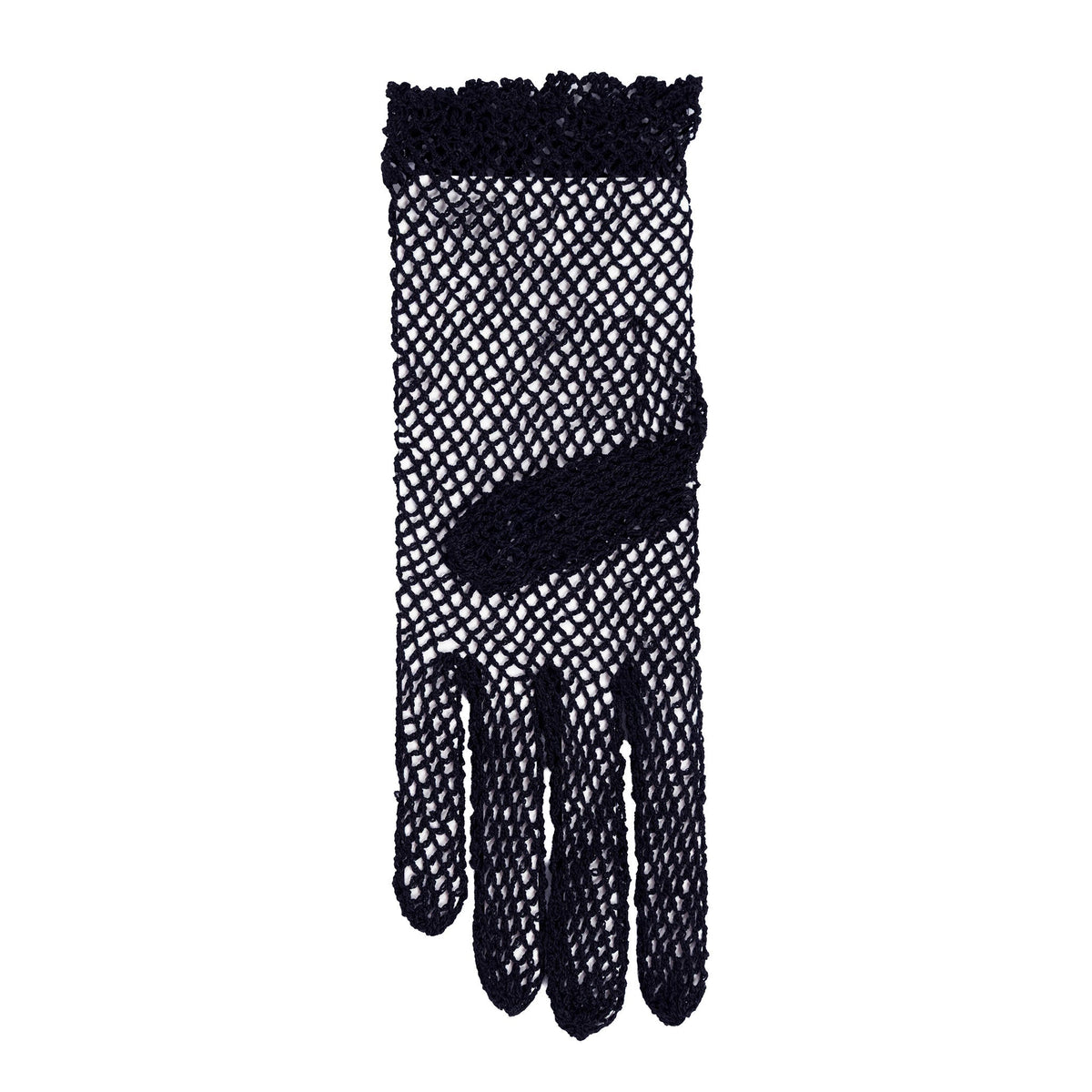 Women's cotton crochet gloves in navy - single glove palm side up