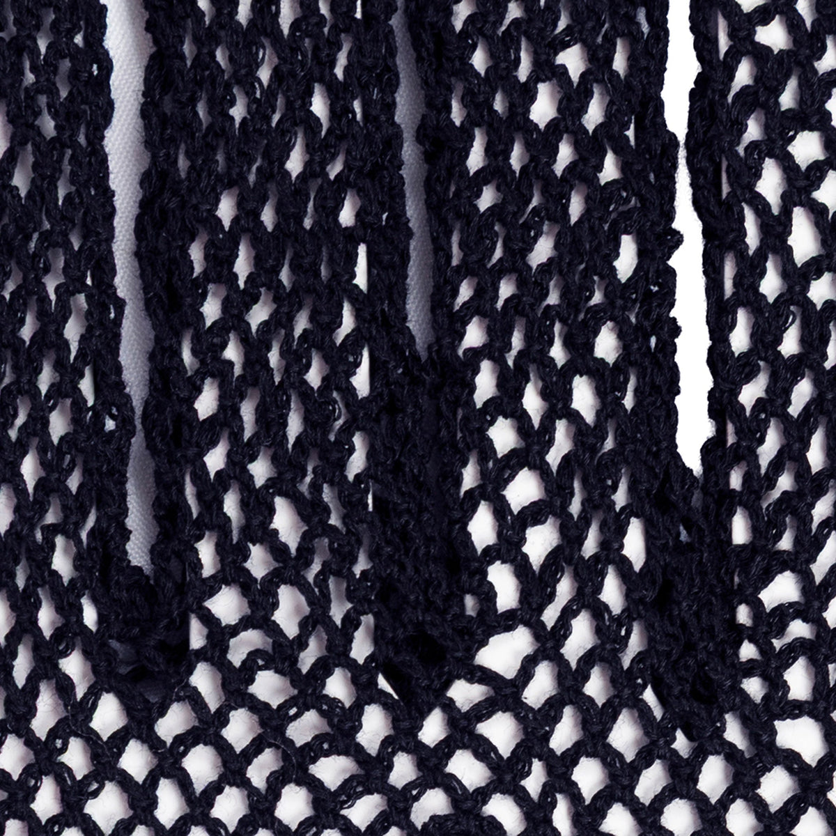 Women's cotton crochet gloves in navy - close up of the crocheting