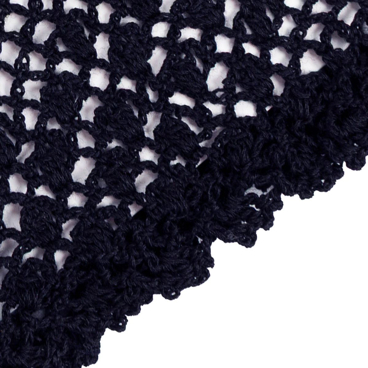 Women's cotton crochet gloves in navy - close up of the edge of the cuff