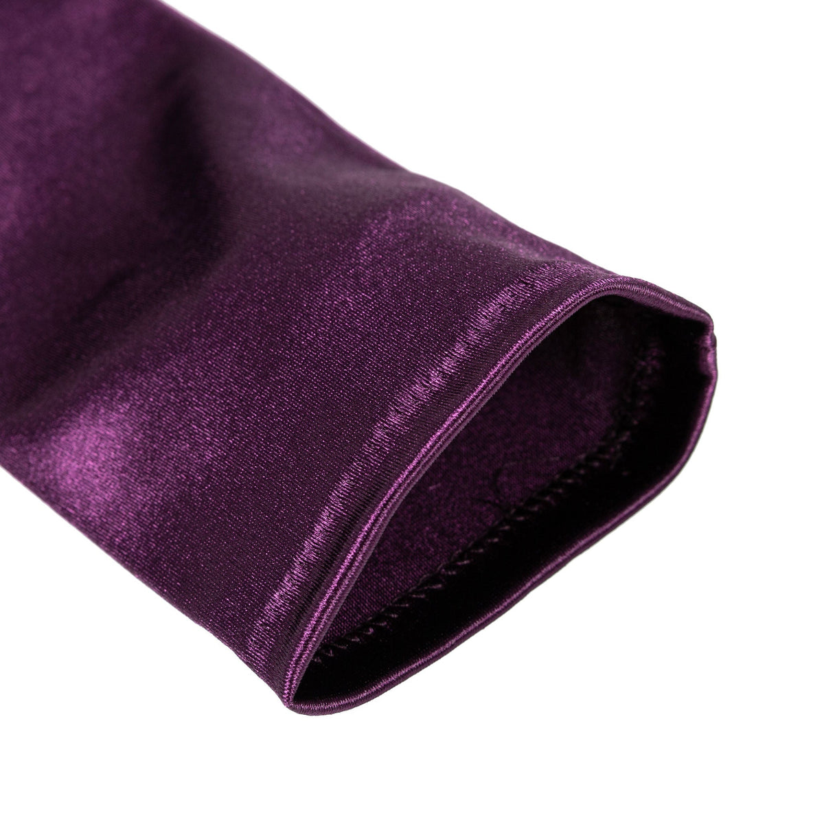 Women's long opera satin gloves in amethyst - open cuff