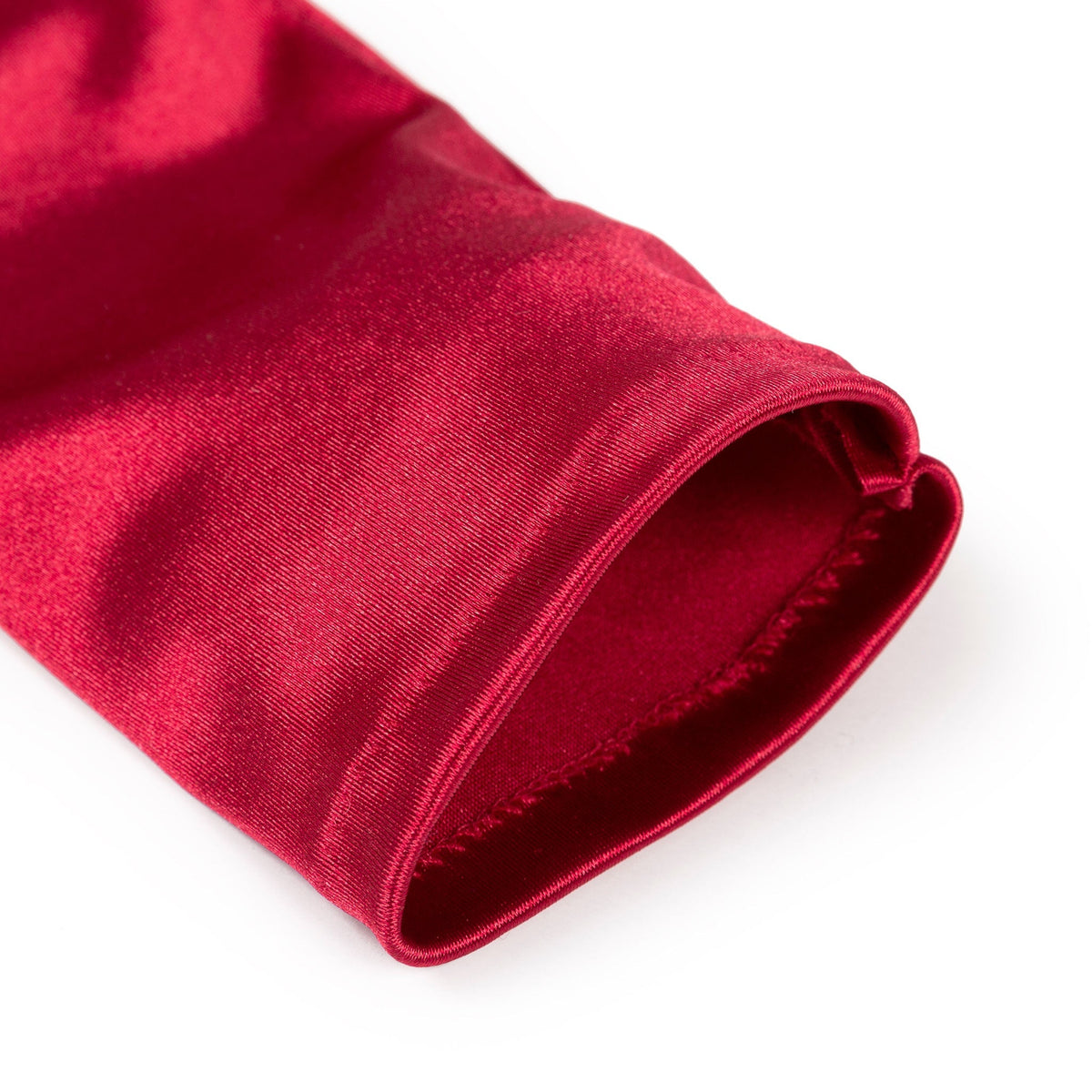 Women's long opera satin gloves in berry - open cuff