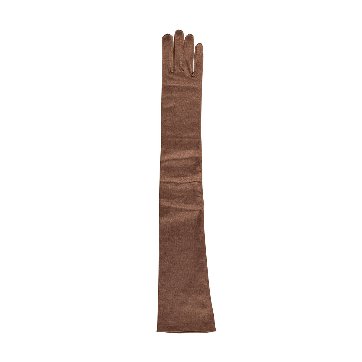Women's long opera satin gloves in bronze- single glove