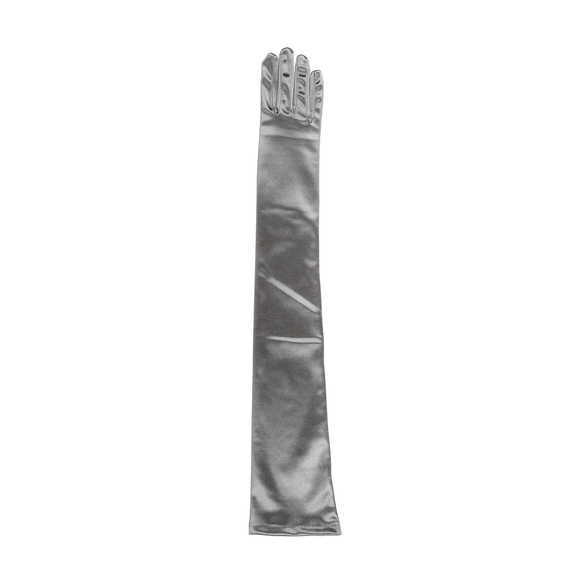 Women's long opera satin gloves in pewter - single glove