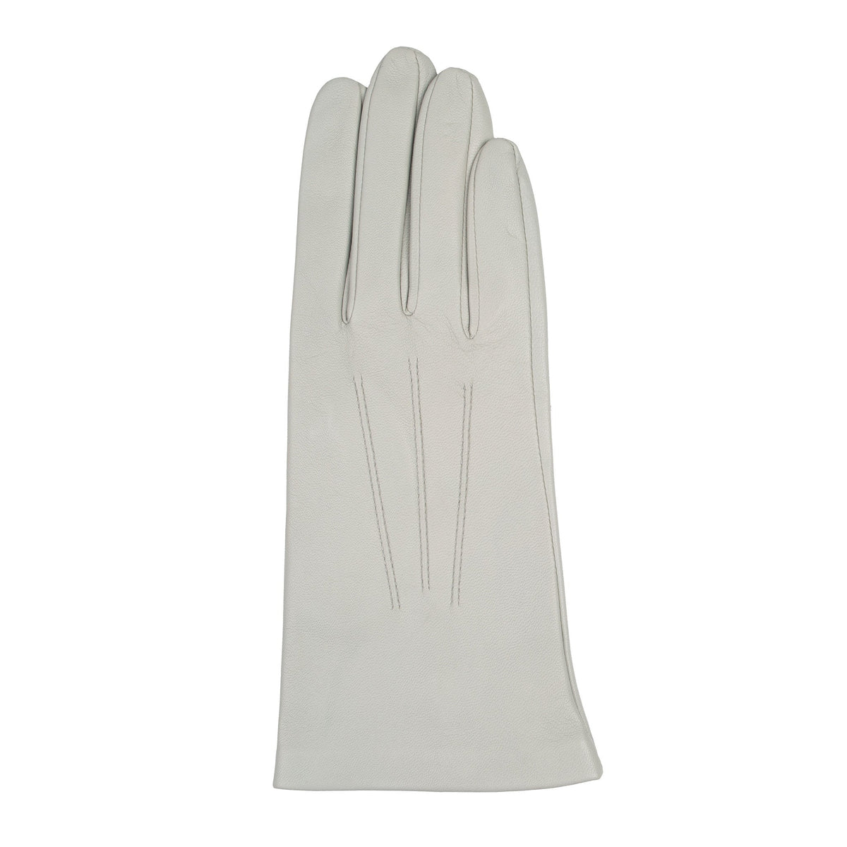 Women's three point leather gloves silver, right hand.