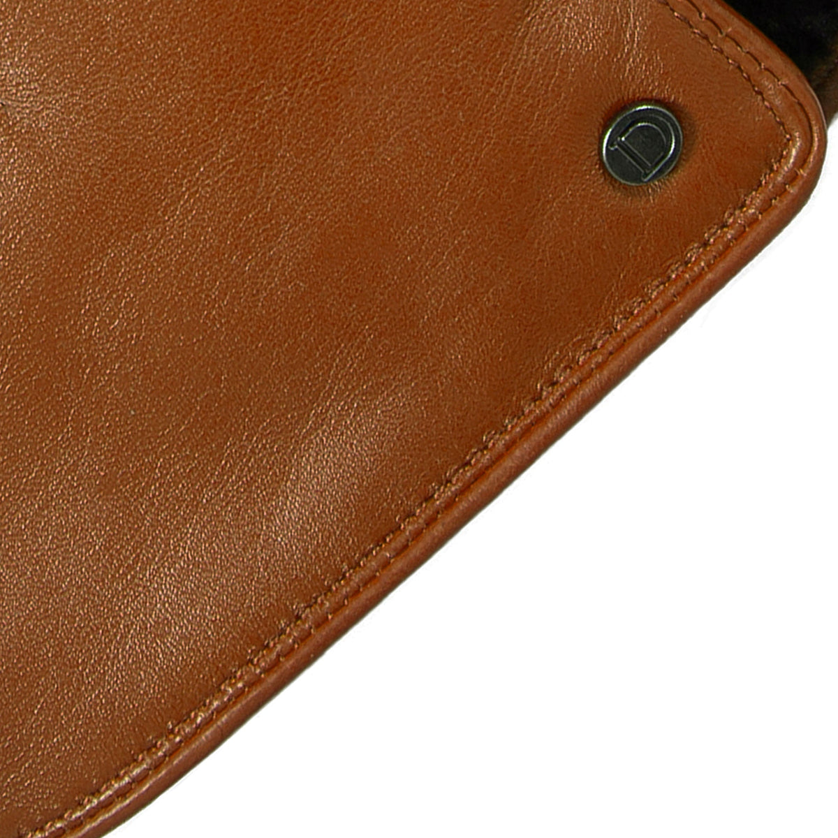 Women's touchscreen single-point faux fur lined leather gloves in cognac stud
