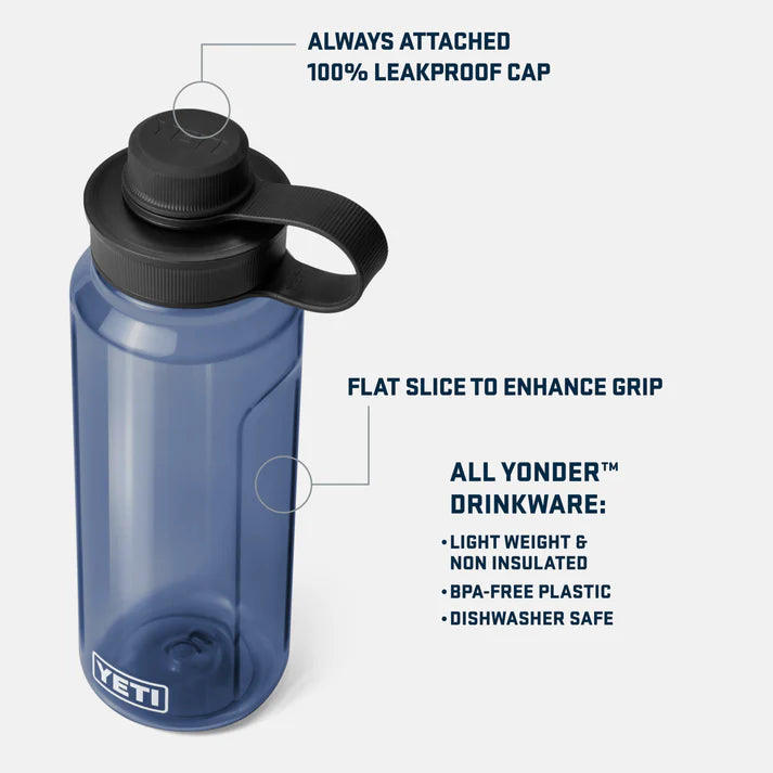 YETI Yonder 35 OZ (1 Litre) Water Bottle with Tether Cap - Navy