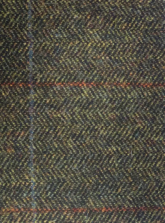 MAGEE Tweed Jacket - Mens Classic Fit - Green Herringbone with Orange and Blue Overcheck