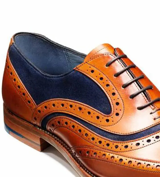 30% OFF BARKER McClean Shoes - Mens Brogue - Cedar Calf & Navy Suede Size: 8.5 Barker Shoes