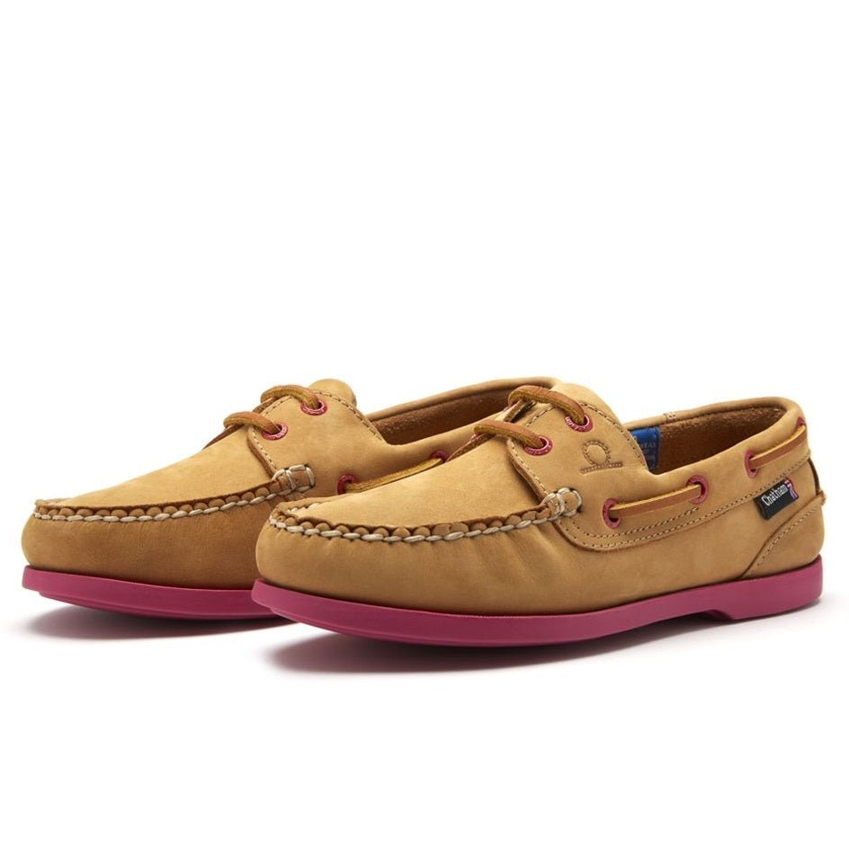 CHATHAM Ladies Pippa II G2 Leather Boat Shoes - Tan/Pink