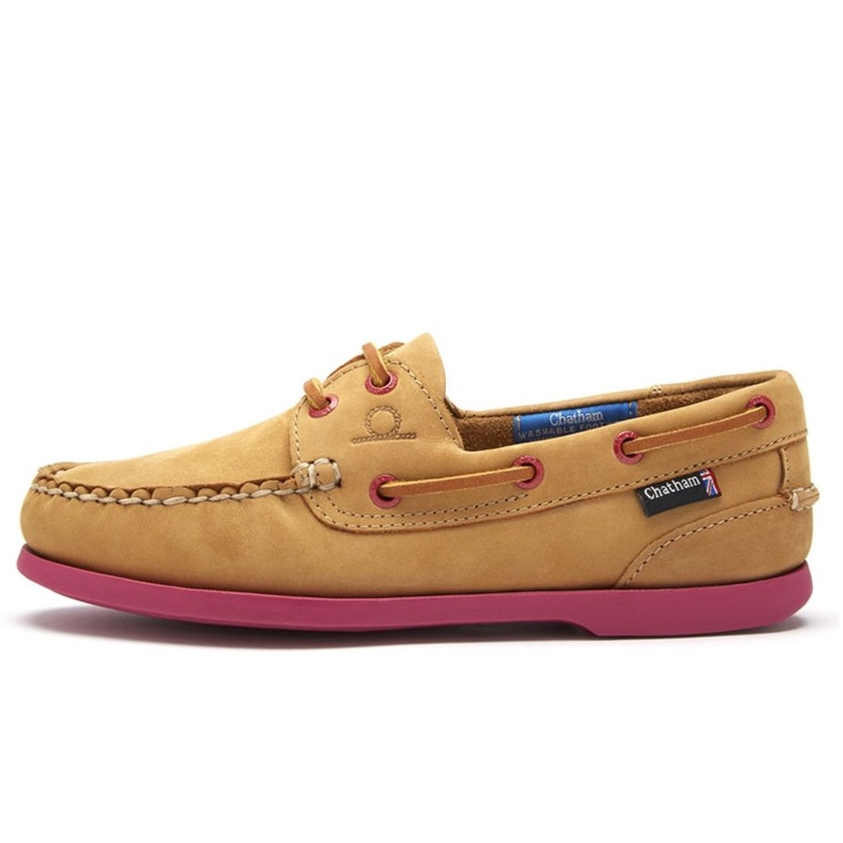 CHATHAM Ladies Pippa II G2 Leather Boat Shoes - Tan/Pink