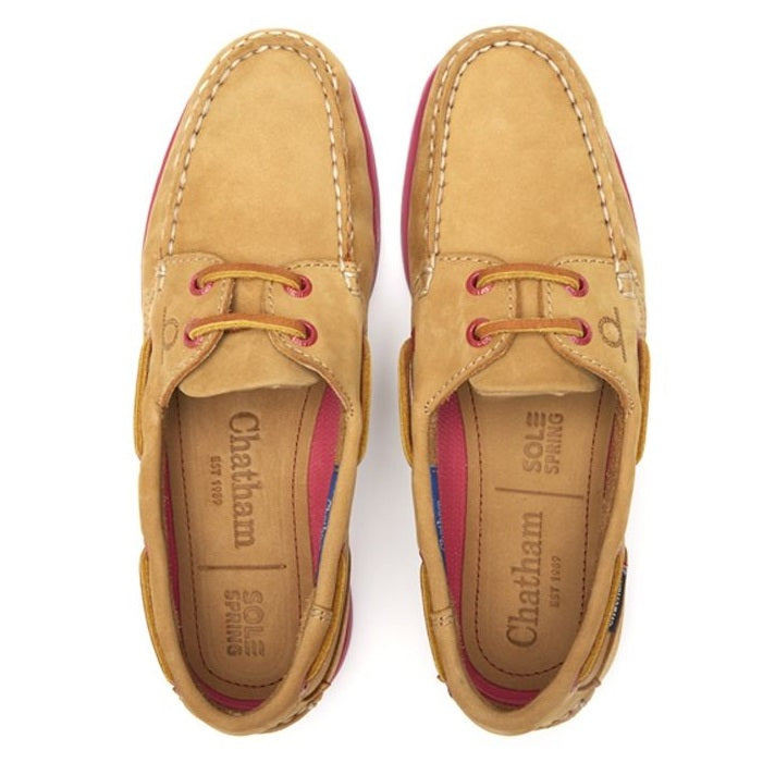 CHATHAM Ladies Pippa II G2 Leather Boat Shoes - Tan/Pink