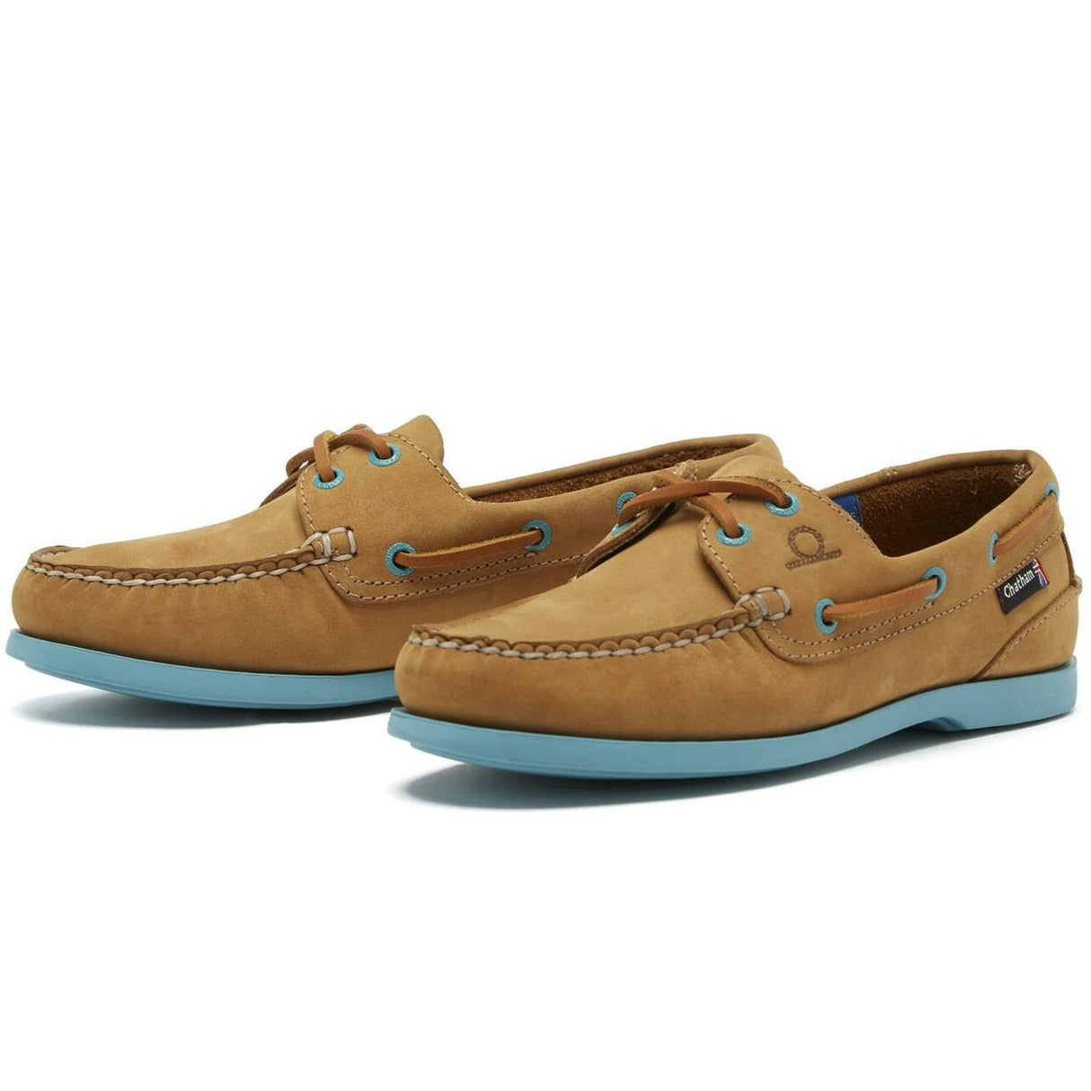 CHATHAM Ladies Pippa II G2 Leather Boat Shoes - Tan/Turquoise