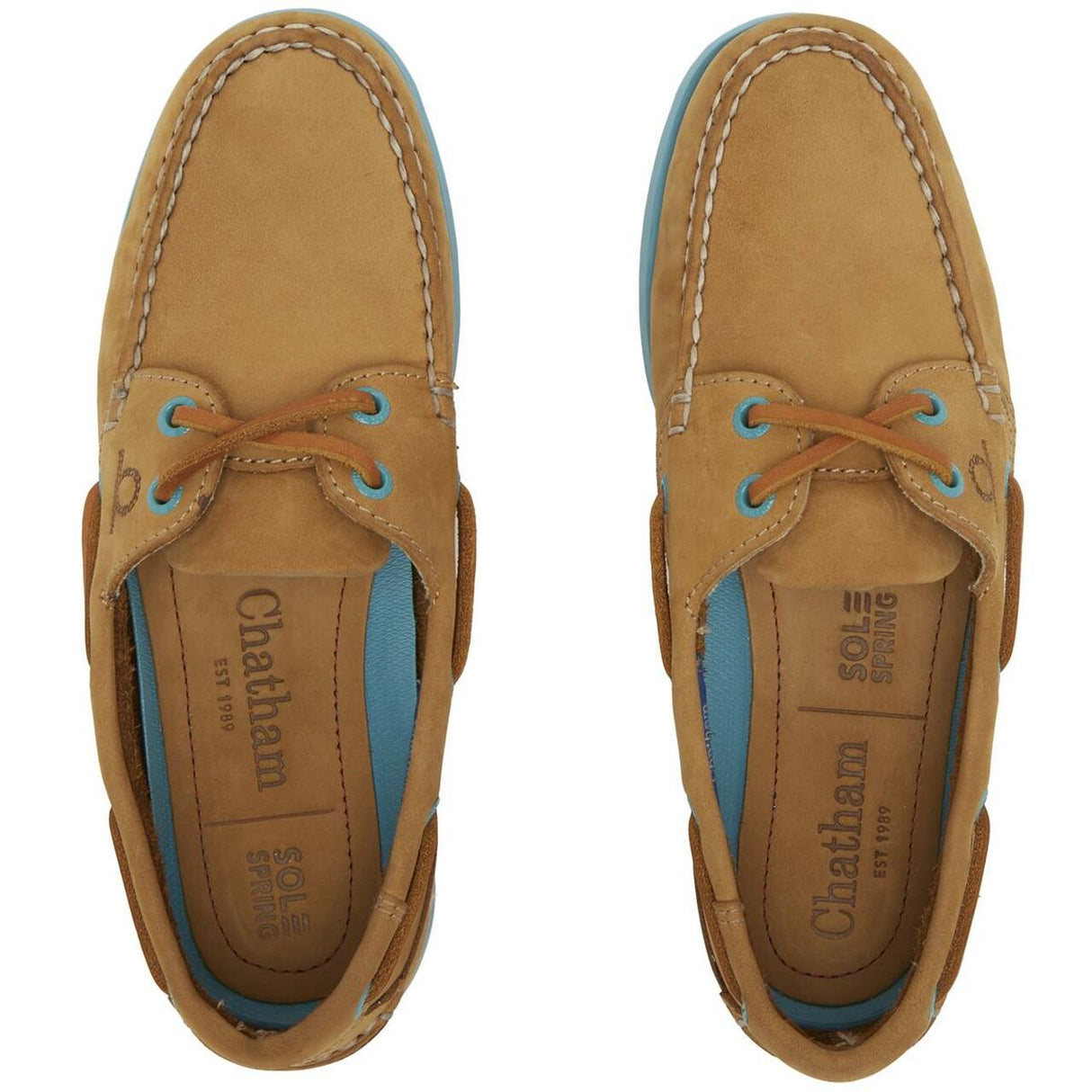 CHATHAM Ladies Pippa II G2 Leather Boat Shoes - Tan/Turquoise