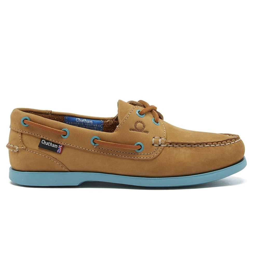 CHATHAM Ladies Pippa II G2 Leather Boat Shoes - Tan/Turquoise