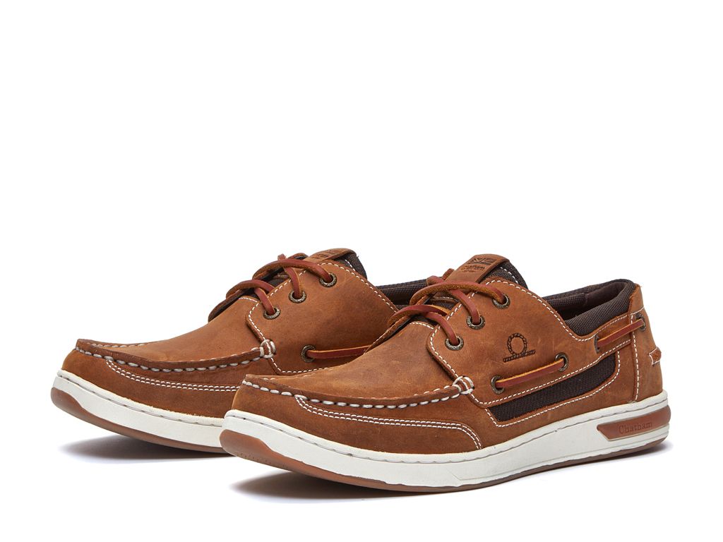 CHATHAM Mens Buton G2 Leather Boat Shoes - Walnut/Gum
