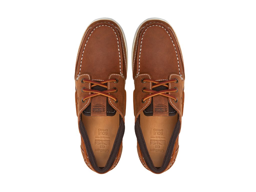 CHATHAM Mens Buton G2 Leather Boat Shoes - Walnut/Gum