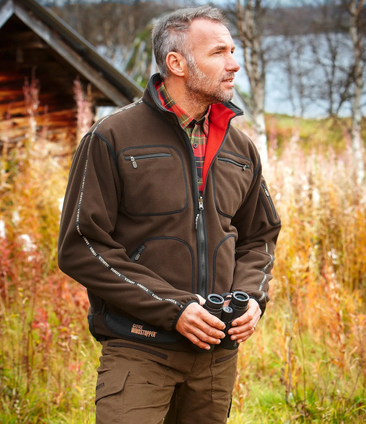 HARKILA Kamko Fleece - Mens Reversible Windstopper - Brown / Red Harkila