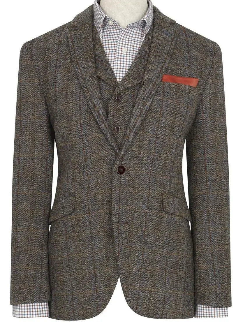 HARRIS TWEED Jacket - Mens Sumburgh - Mid-Brown with Check