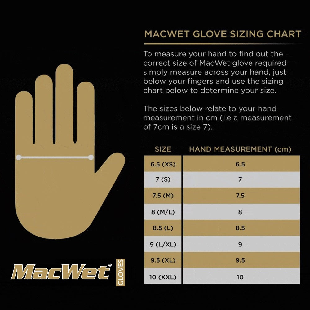 MACWET Micromesh Original Golf Rain Gloves - Pair - Size Guide
