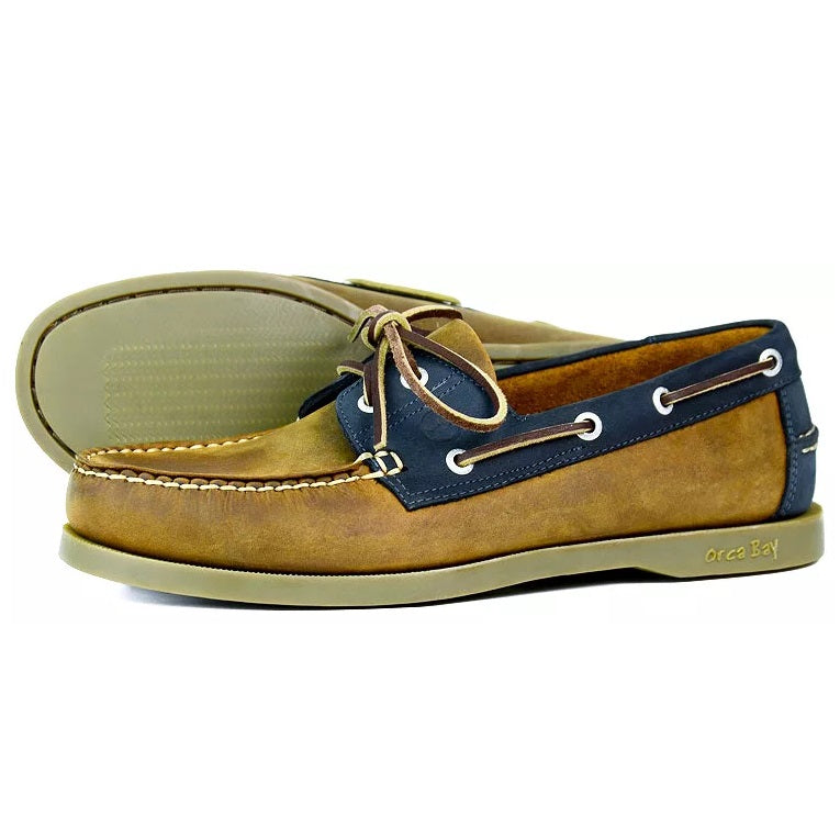 ORCA BAY Mens Oakland Leather Deck Shoes - Sand/Navy Orca Bay