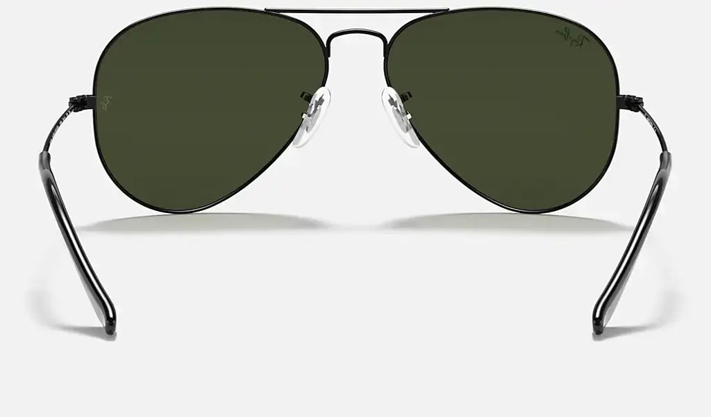 RAY-BAN Aviator Classic Sunglasses - Black - Crystal Green Lens Ray-Ban