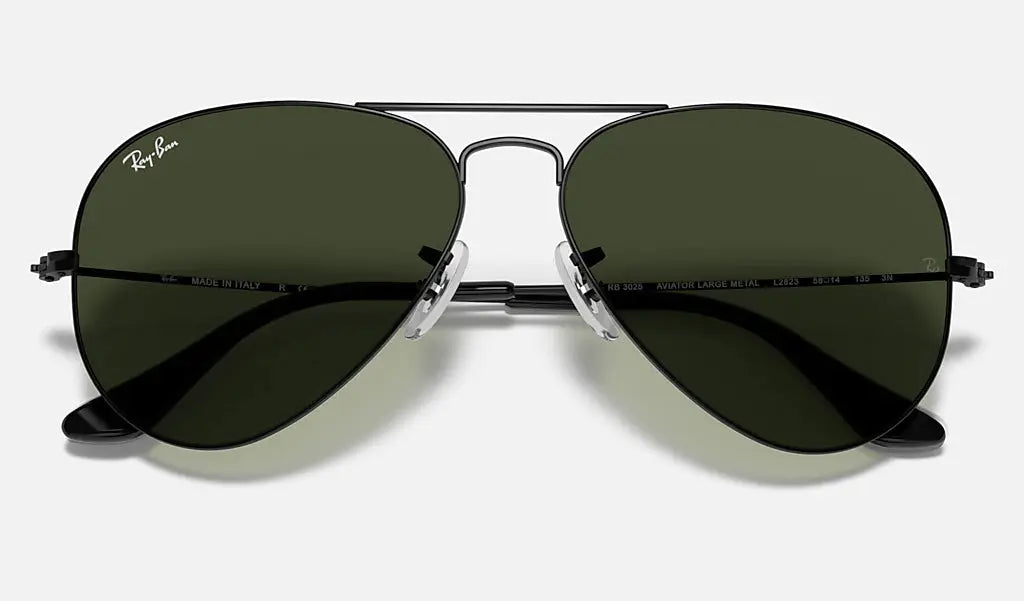 RAY-BAN Aviator Classic Sunglasses - Black - Crystal Green Lens Ray-Ban