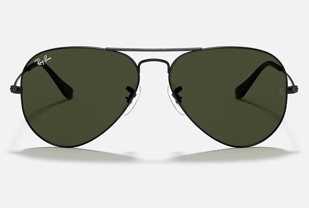 RAY-BAN Aviator Classic Sunglasses - Black - Crystal Green Lens Ray-Ban