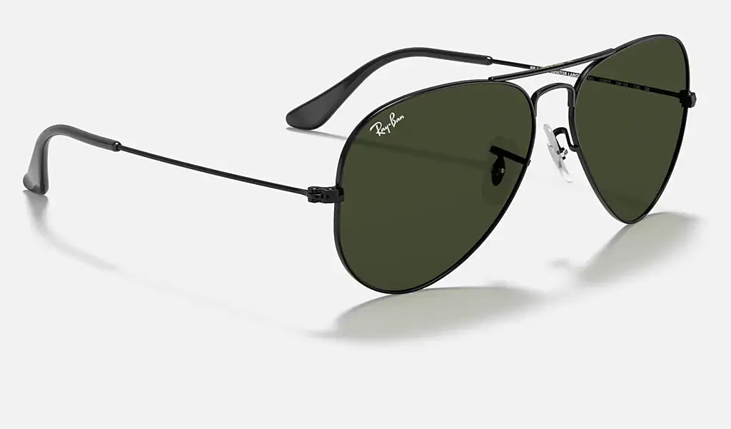 RAY-BAN Aviator Classic Sunglasses - Black - Crystal Green Lens Ray-Ban