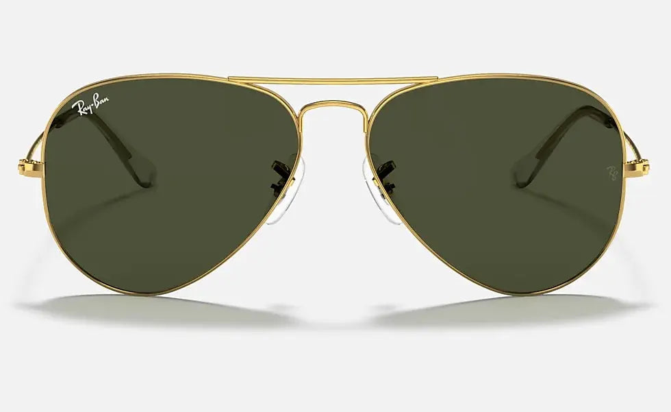 RAY-BAN Aviator Classic Sunglasses - Polished Gold - Crystal Green Lens Ray-Ban