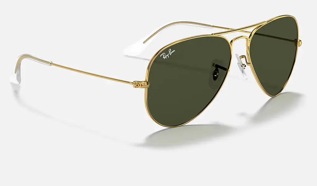 RAY-BAN Aviator Classic Sunglasses - Polished Gold - Crystal Green Lens Ray-Ban