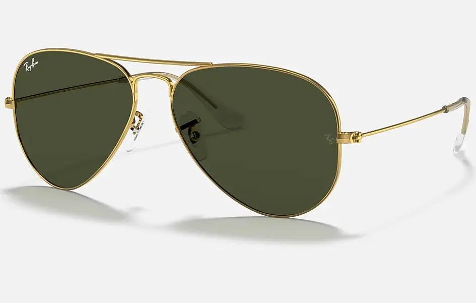 RAY-BAN Aviator Classic Sunglasses - Polished Gold - Crystal Green Lens Ray-Ban